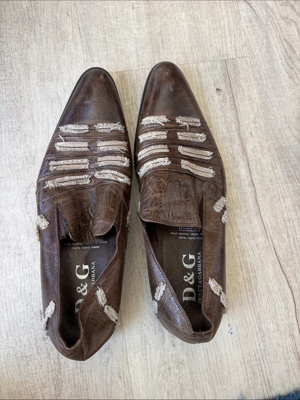 Dolce & Gabbana Brown Leather Slip-On Oxfords with Contrast Stitching